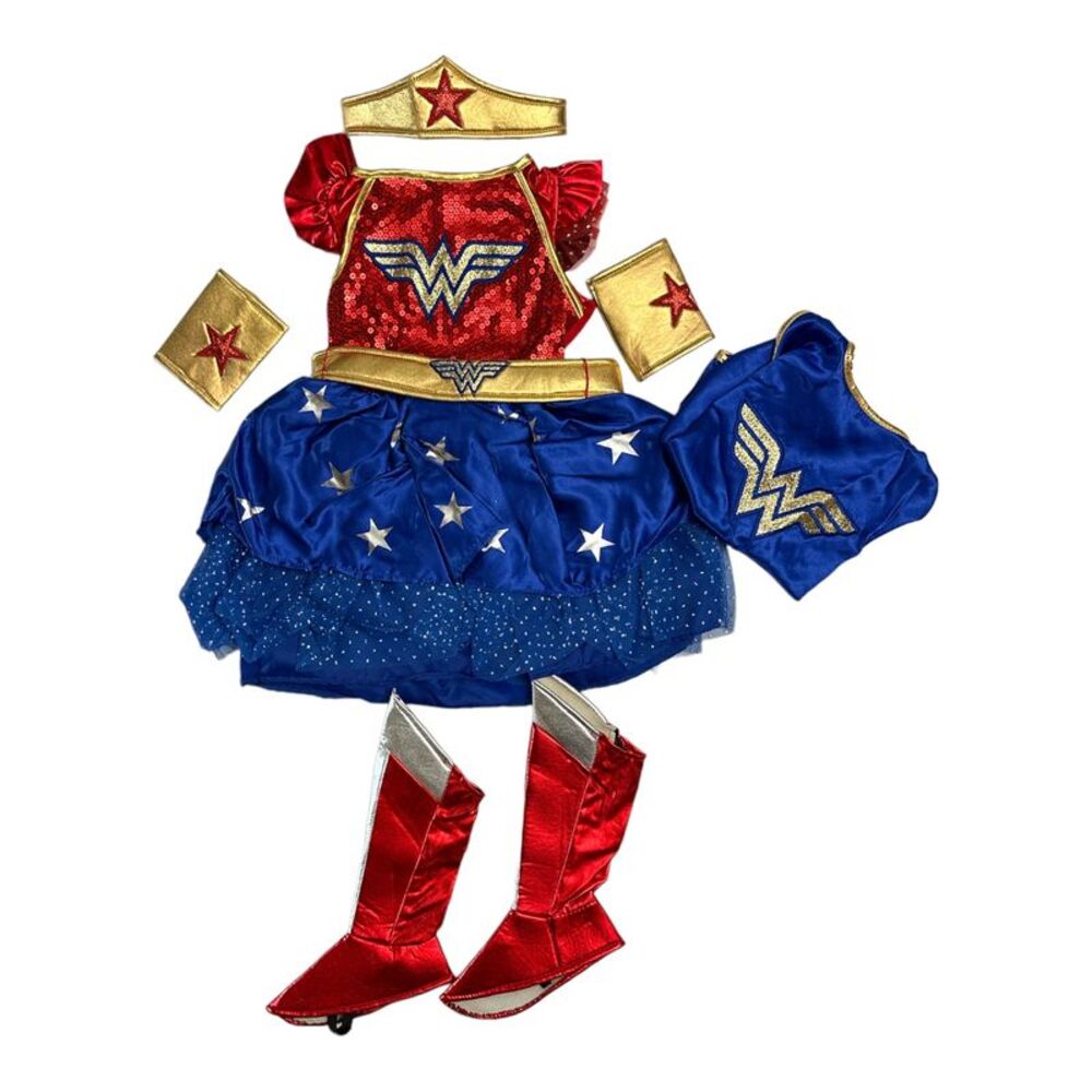 Wonder Woman - Wonder Woman Girl's Dress, Headband, Wrist Cuffs, Shoe Covers Cos